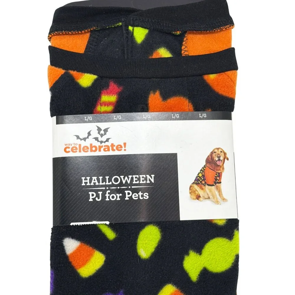 NWT Celebrate Halloween PJ for Pets Large Dog Candy Corn Spooky Fleece Sleepwear